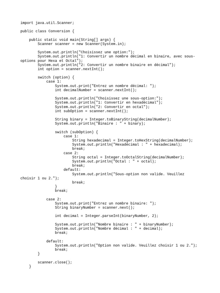Conversion de nombres en Java | PDF | Architecture (Informatique ...