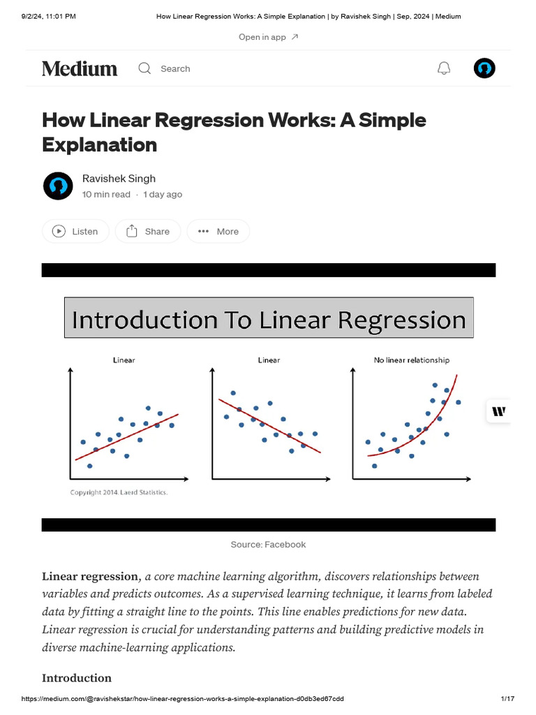 How Linear Regression Works - A Simple Explanation - by Ravishek Singh ...