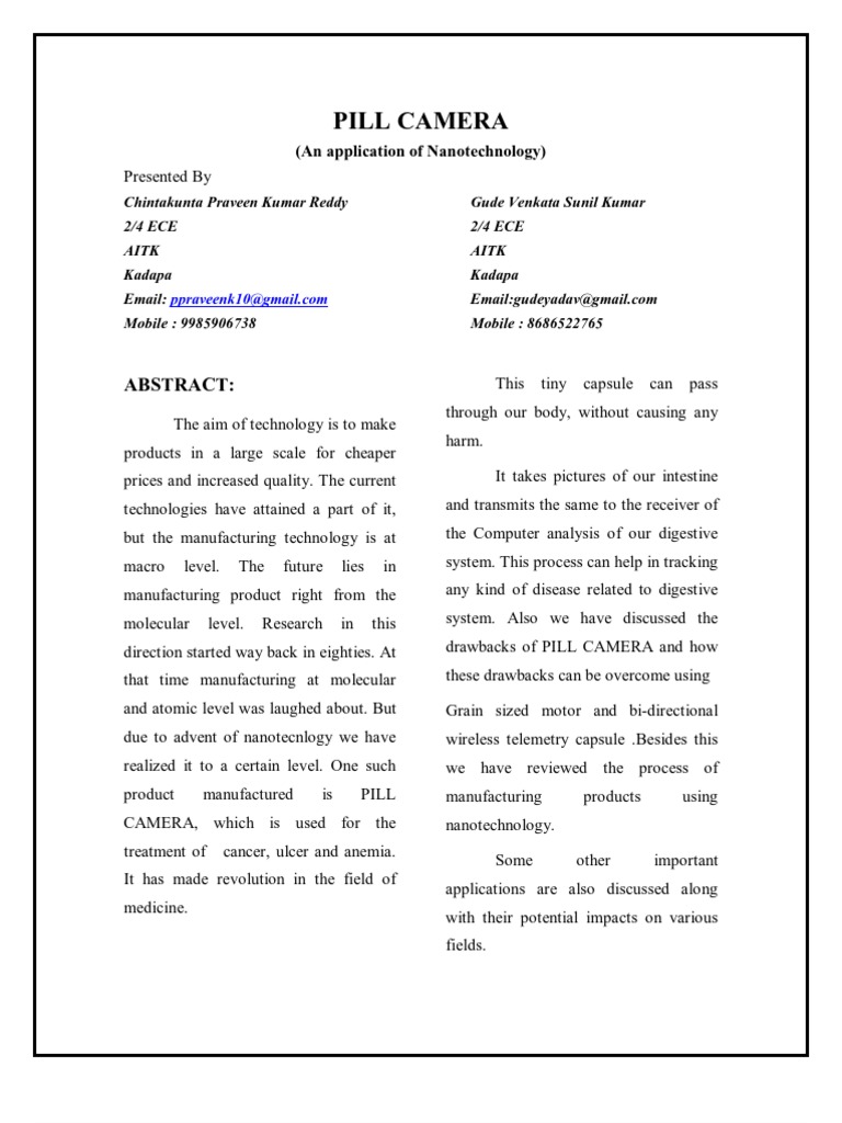 Pill Camera PDF Nanotechnology Telemetry