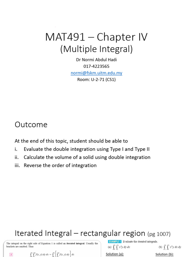 Mat491 Chapter4 Multiple Integral Notes Pdf Multivariable