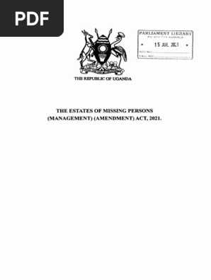 Estates of Missing Persons (Management) (Amendment) Act, 2021