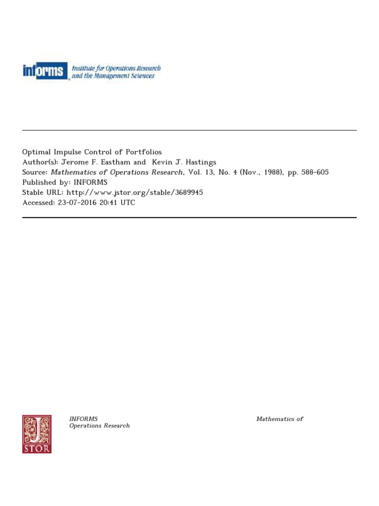 Optimal Control of Portfolios | PDF | Discrete Time And Continuous Time ...