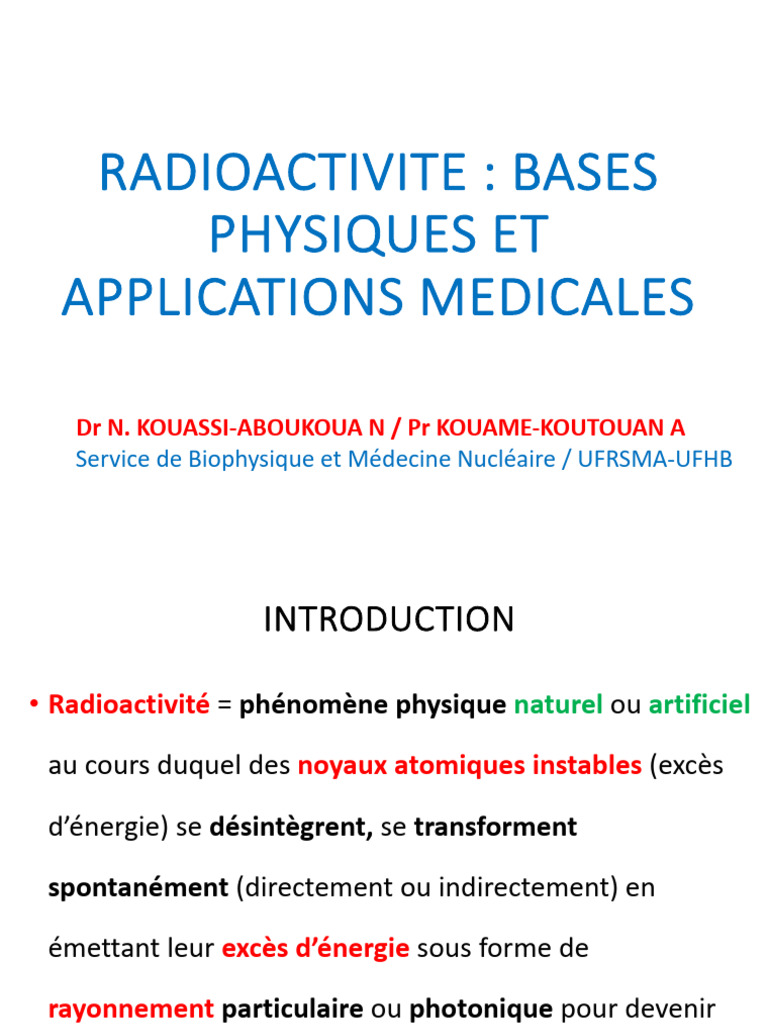 Radioactivité : Bases et Applications Médicales | PDF | Noyau atomique ...