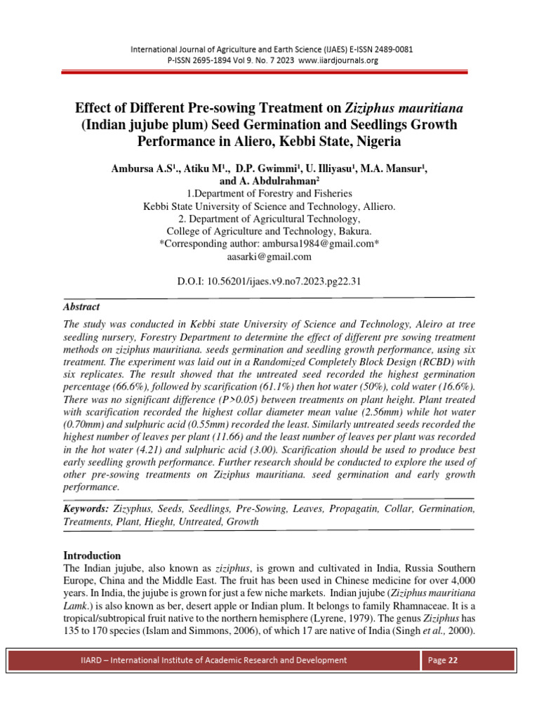 Effect of Different Pre Sowing Treatment | PDF | Seed | Germination