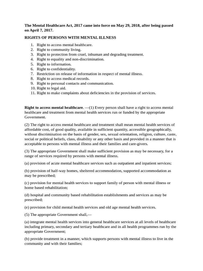 Rights of Persons With Mental Illness | PDF | Mental Health | Health Care