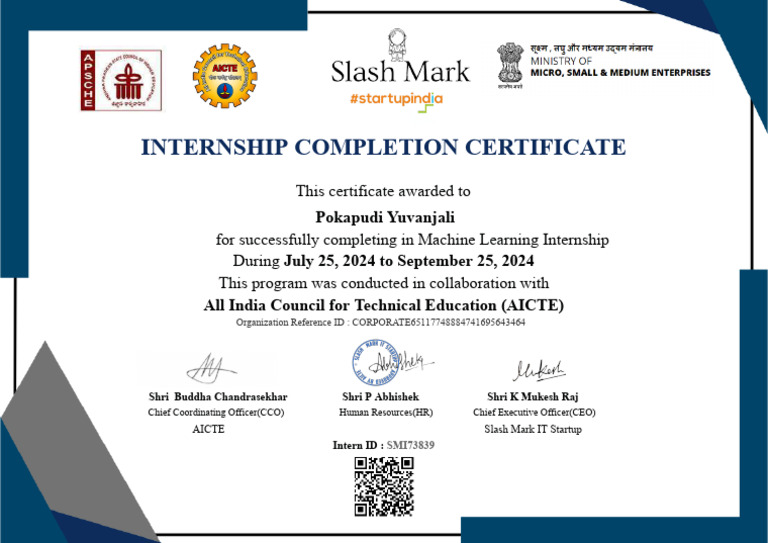 Machine Learning Internship Certificate | PDF | Career & Growth | Business