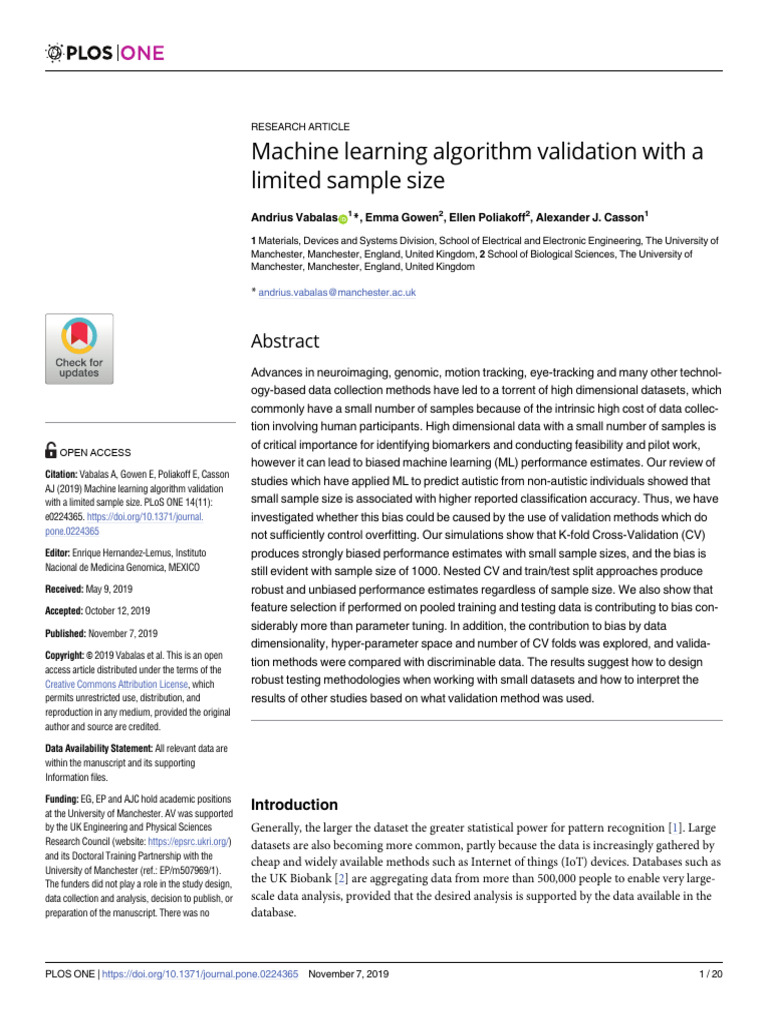Machine Learning Algorithm Validation With A Limited Sample Size | PDF ...