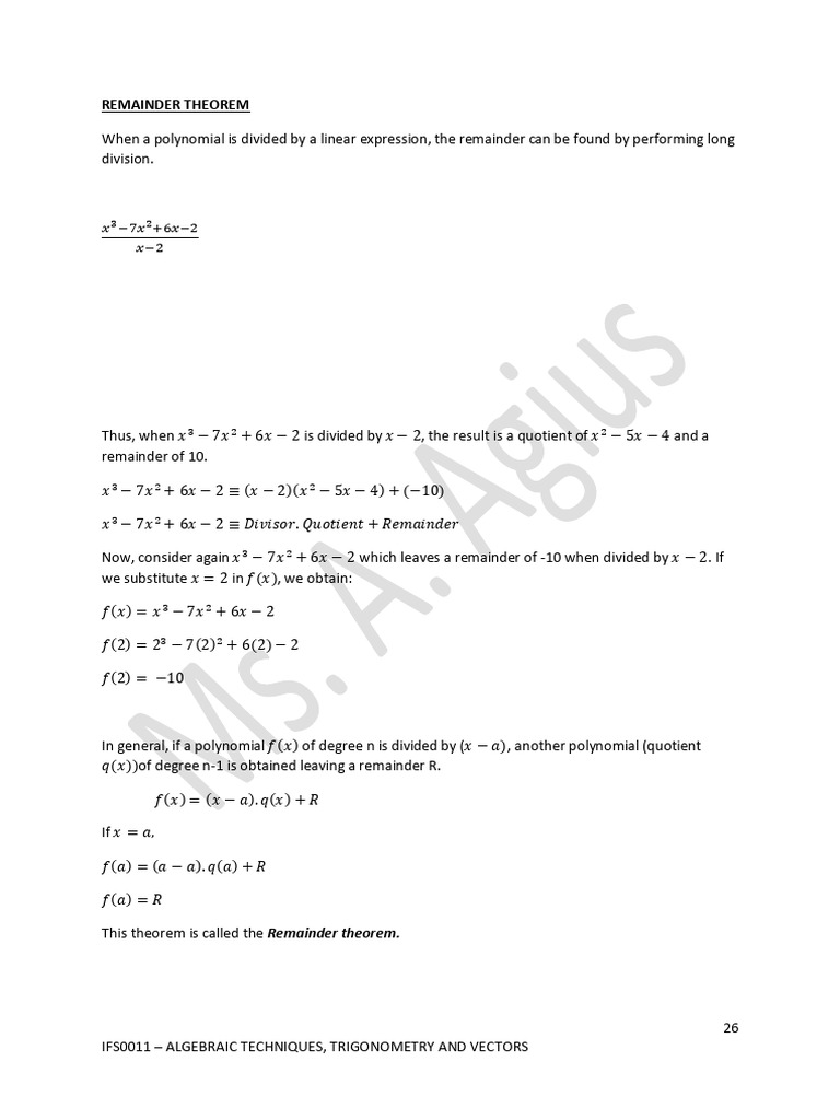 Understanding the Remainder Theorem | PDF | Factorization | Algebra