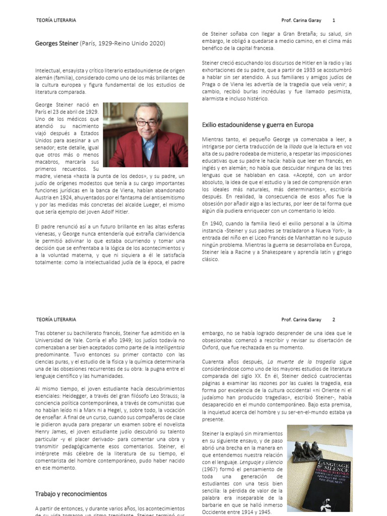 Vida y legado de George Steiner | PDF | Leo Strauss | Martin Heidegger