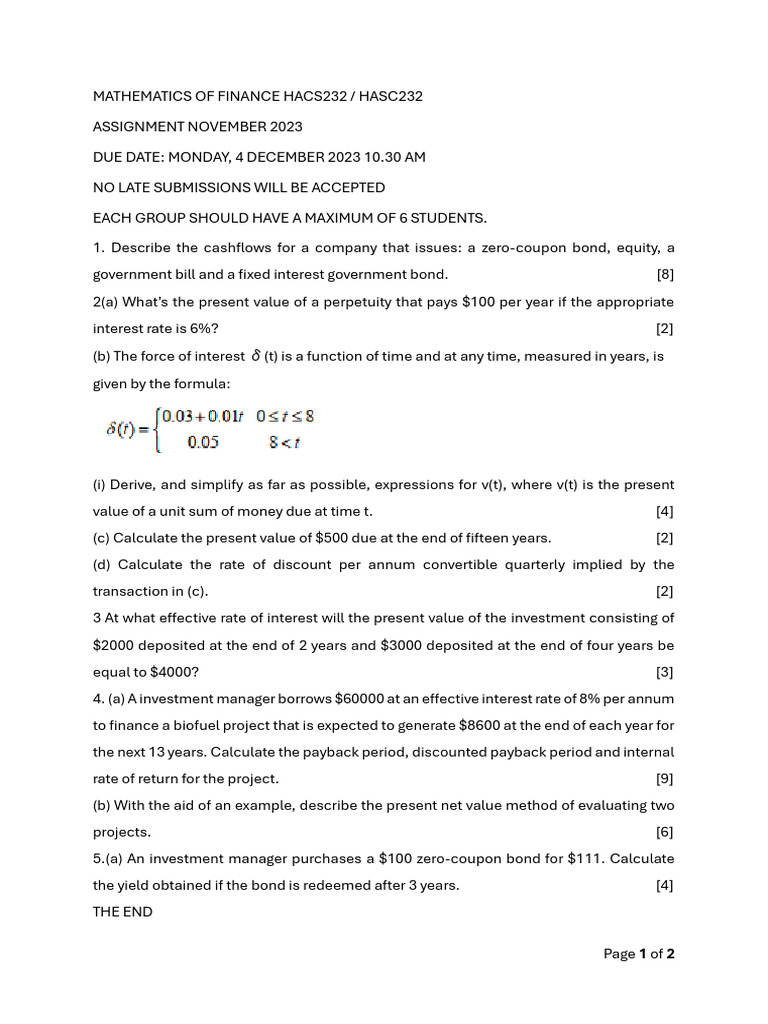 Finance Assignment: Cashflows & Valuation | PDF | Present Value | Bonds ...