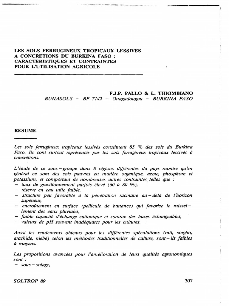 Caractéristiques des sols ferrugineux au Burkina | PDF | Sol (pédologie ...