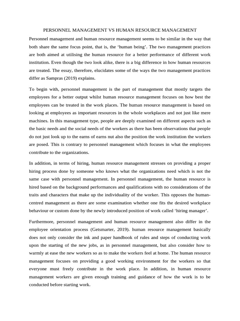 HRM vs Personnel Management | PDF | Human Resources | Human Resource ...