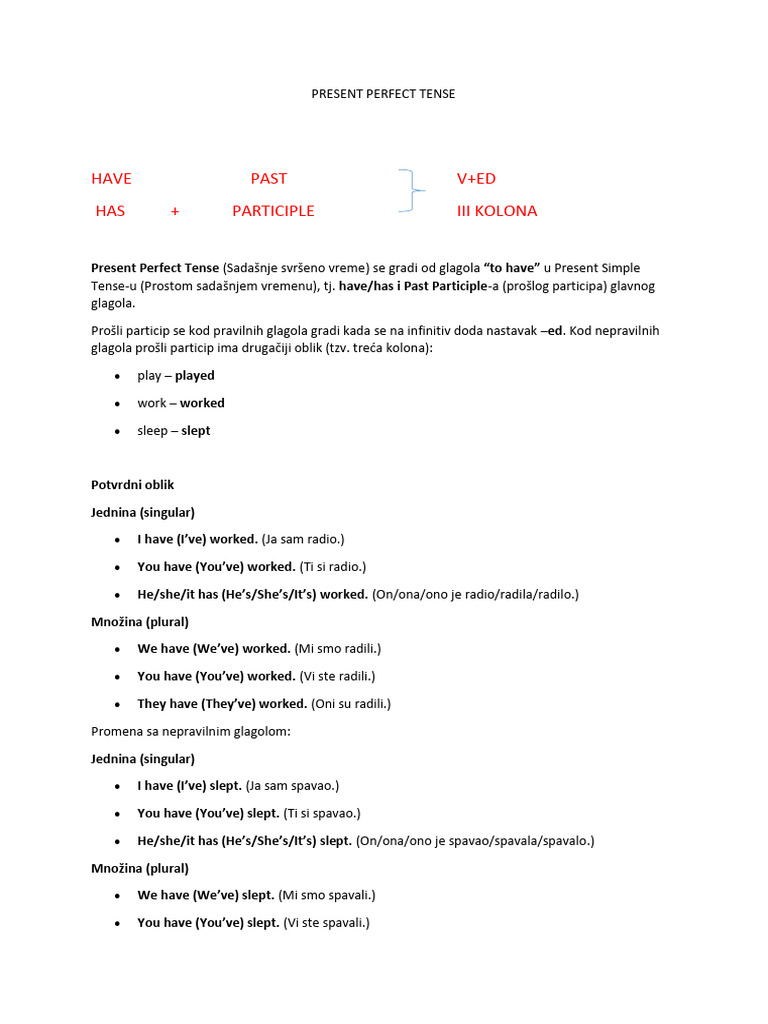Present Perfect Tense | PDF
