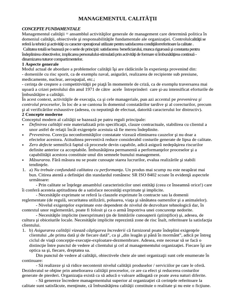 Managementul Calitatii | PDF