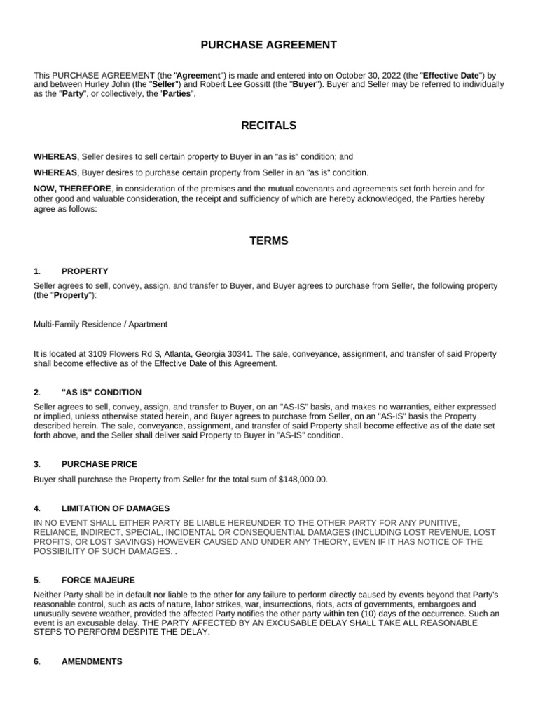Purchase Agreement - Edited Sample | PDF | Breach Of Contract | Common Law