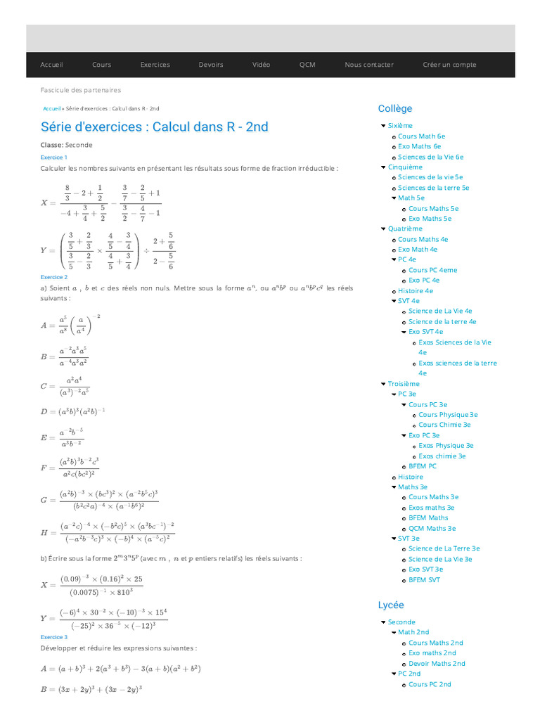 Exercices de Maths pour Seconde | PDF | Mathématiques élémentaires ...