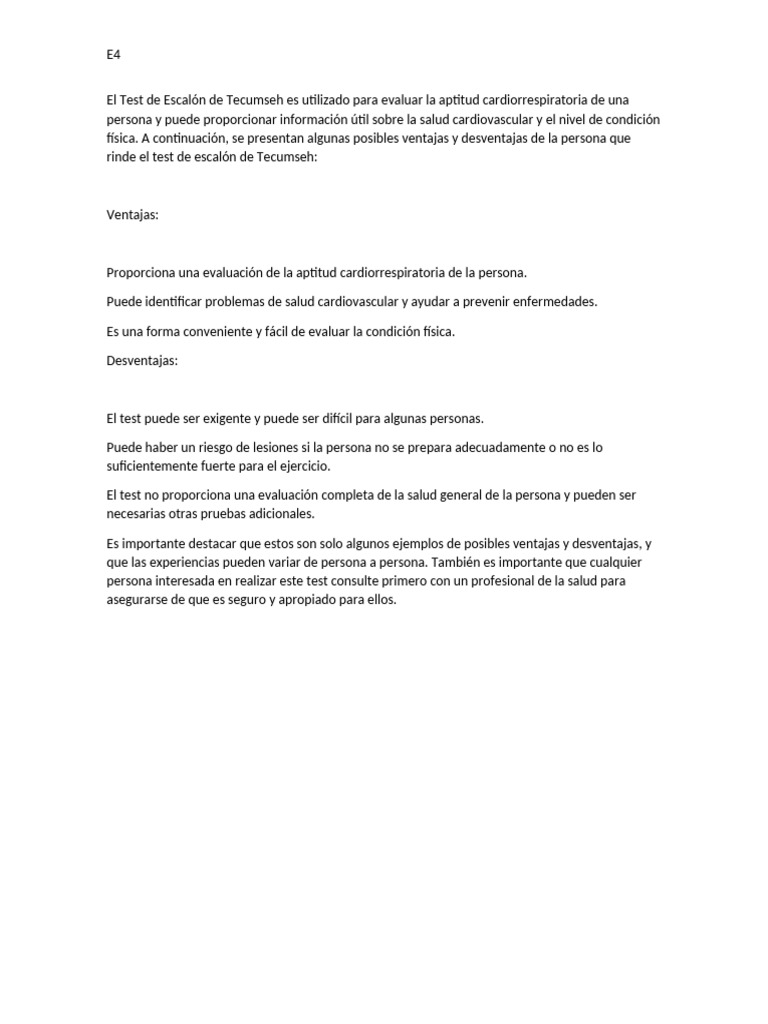 El Test de Escalón de Tecumseh es utilizado para evaluar la aptitud ...