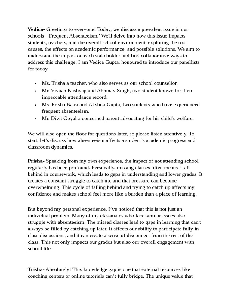 Student Panel on Absenteeism Issues | PDF | Bullying | Mental Health