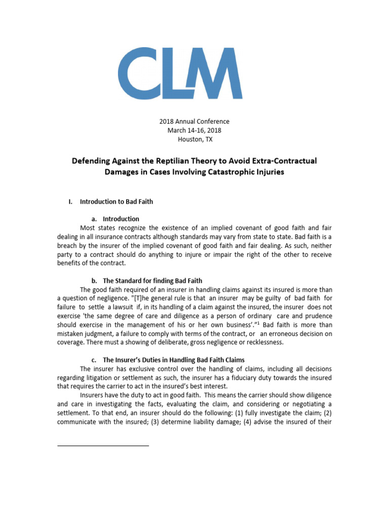 Bad Faith Insurance and Reptile Strategy | PDF | Deposition (Law ...