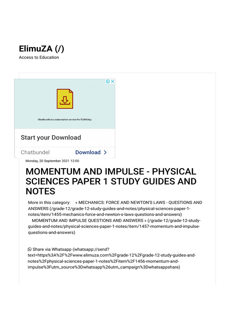 Grade 12 Momentum and Impulse Notes | PDF | Momentum | Force