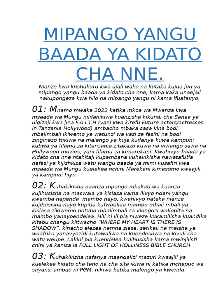 Mipango Yangu Baada Ya Kidato Cha Nne | PDF