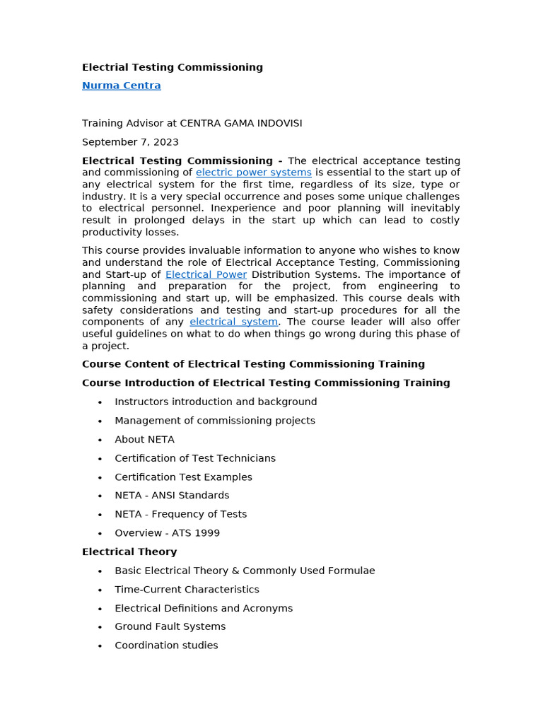 Electrical Testing Commissioning | PDF | Electrical Substation ...