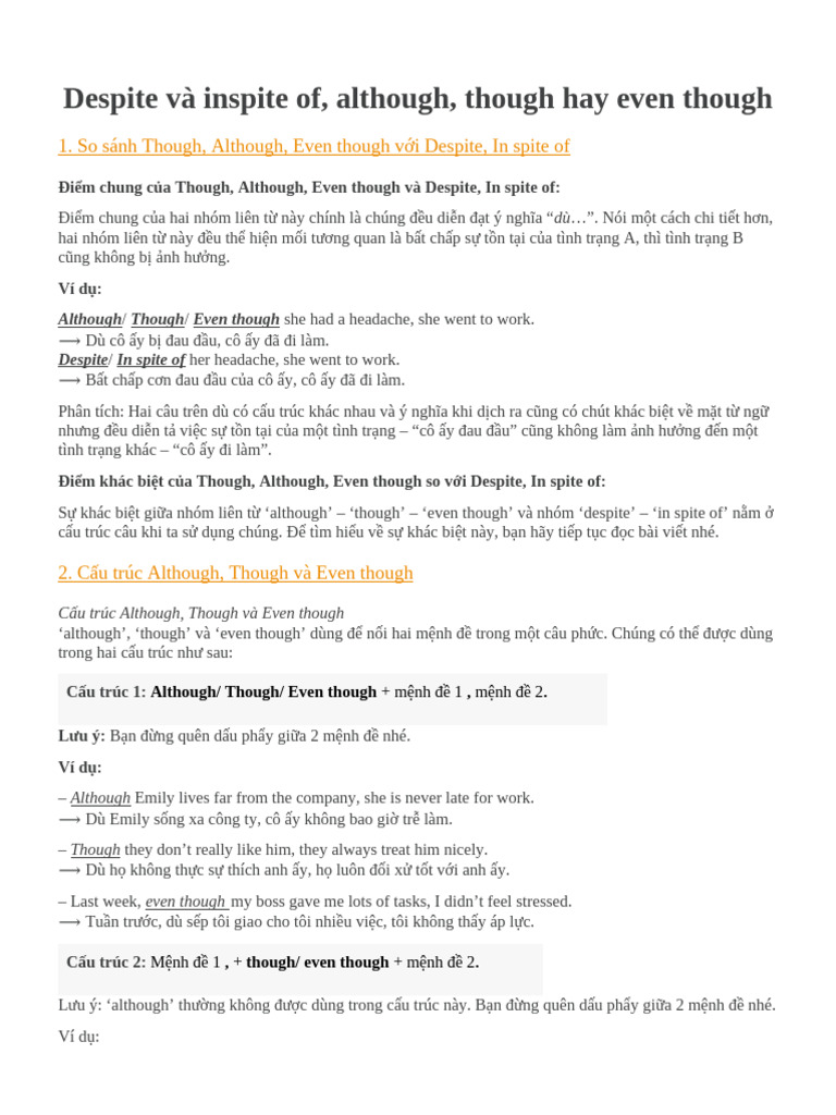 Despite Và Inspite of | PDF