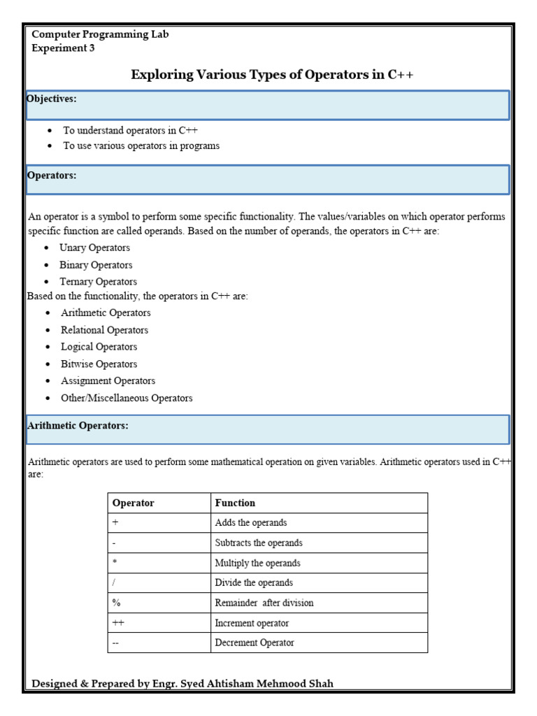 3 Operators C++ | PDF | Arithmetic | Computing