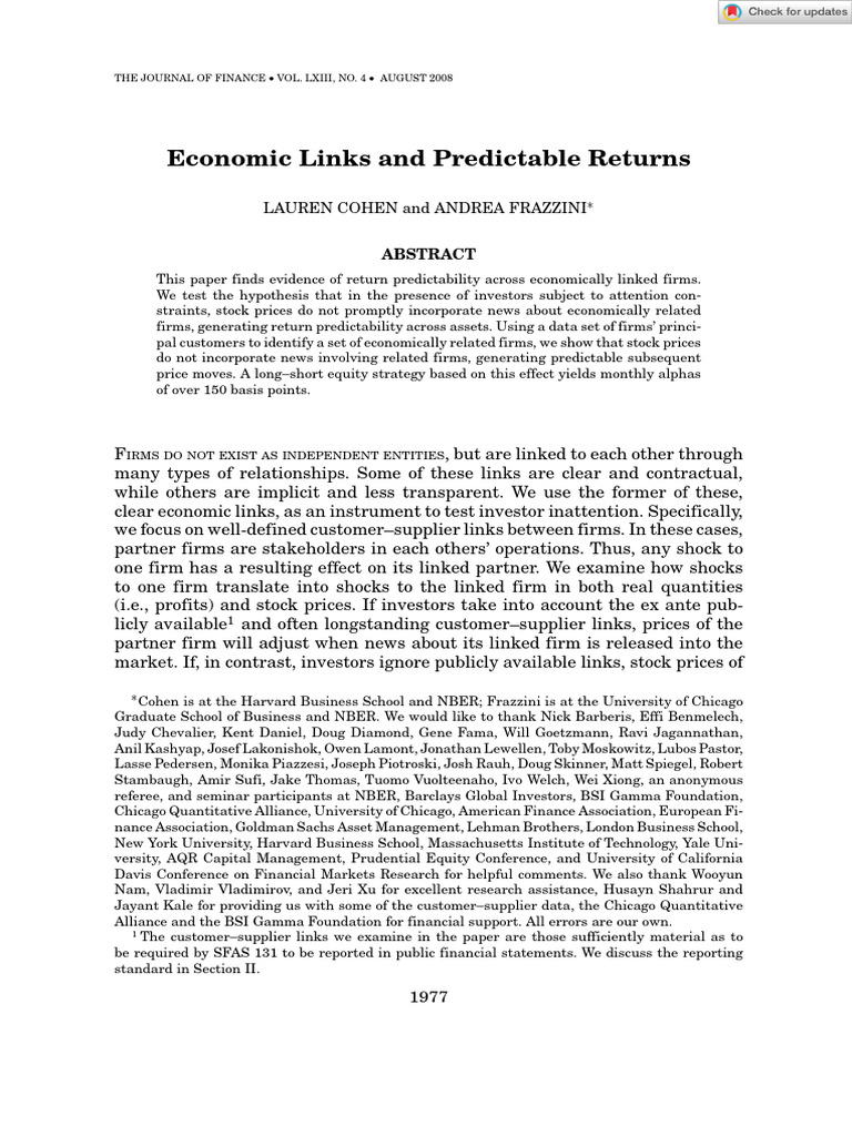Predictable Returns from Economic Links | PDF | Stocks | Attention