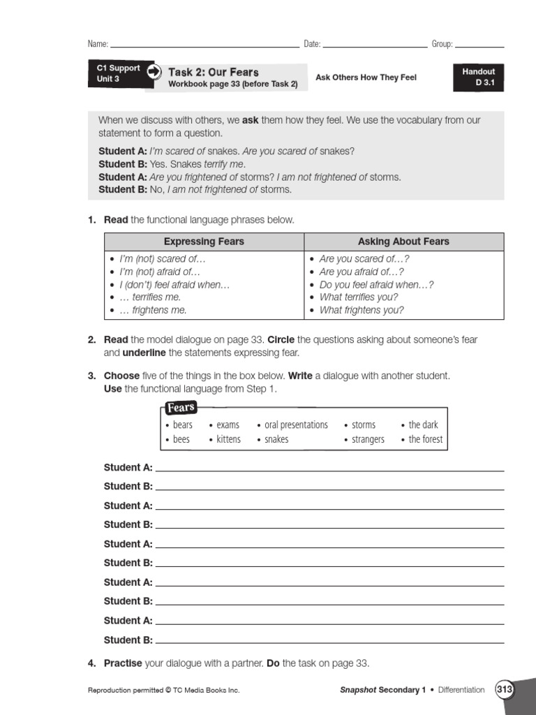 Discussing Fears: Dialogue Practice | PDF | Language Arts & Discipline