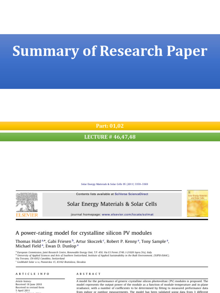 Crystalline Silicon PV Module Power Model | PDF | Photovoltaics ...