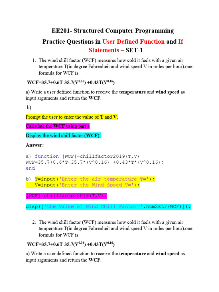 Practice Problems in Userdefined Function and If Statement SET 1 | PDF ...