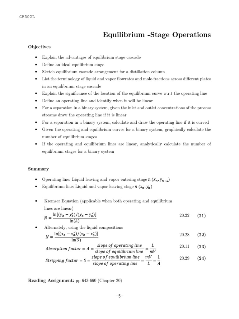 Equilibrium Stage Operations in Distillation | PDF | Science & Mathematics