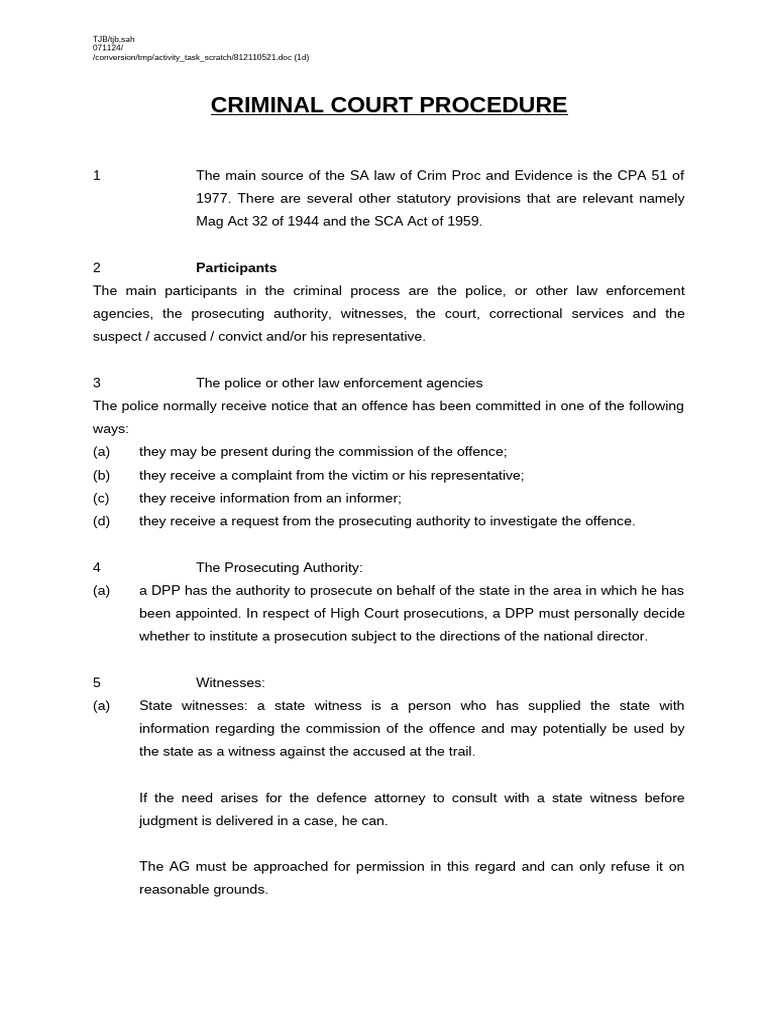 South Africa Criminal Court Procedures | PDF | Arrest | Plea
