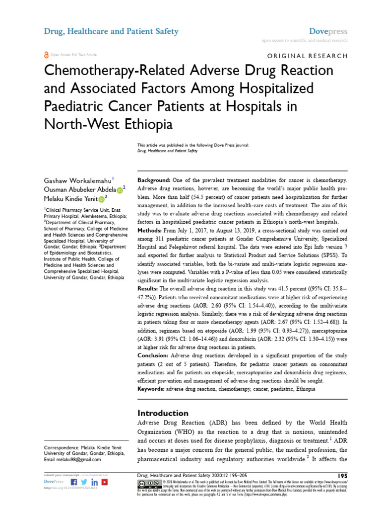 Adverse Drug Reactions in Pediatric Cancer | PDF | Chemotherapy | Cancer