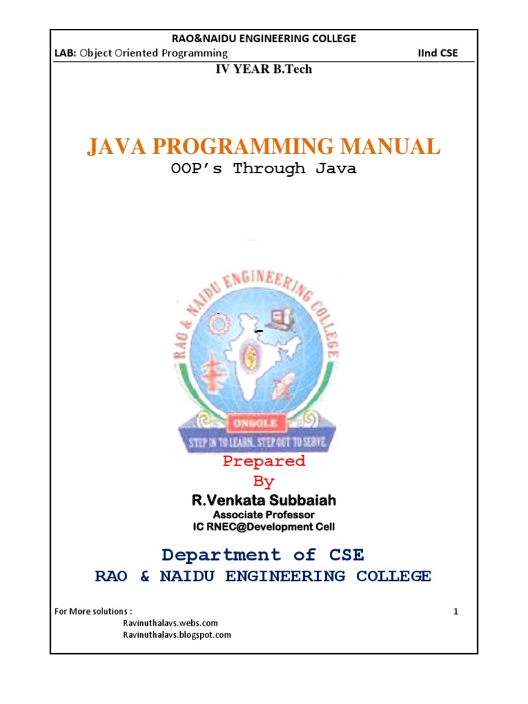 JNTU JAVA Lab Manual Programs PDF Java (Programming Language