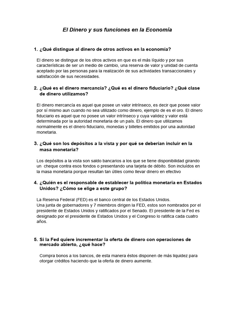 Funciones y Tipos de Dinero en Economía | PDF | Dinero | Bancos
