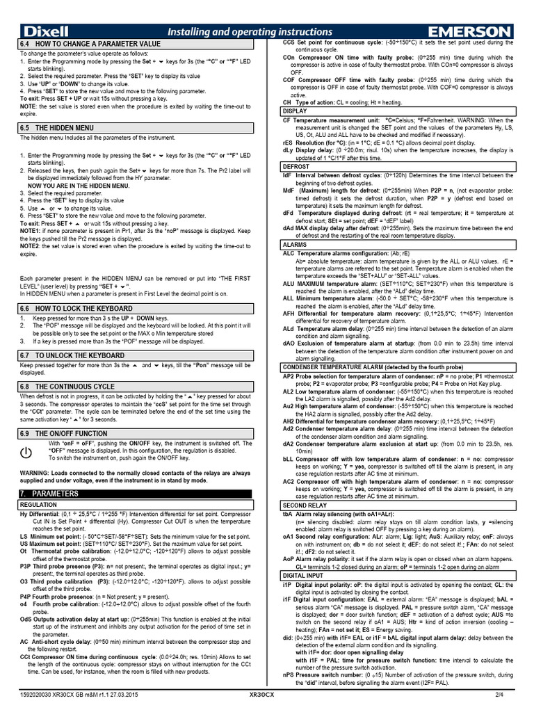 XR60C - XR70D - XR70D-1-4-2 | PDF | Relay | Thermostat