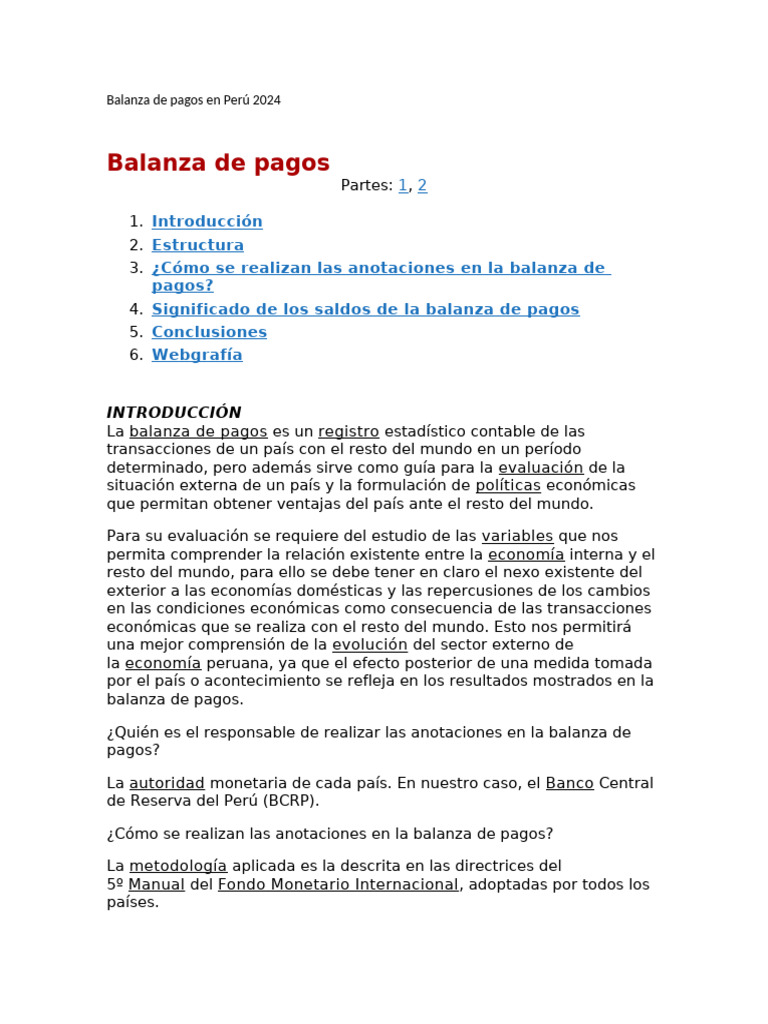Balanza de Pagos Perú 2024 | PDF | Balance de pagos | Bancos