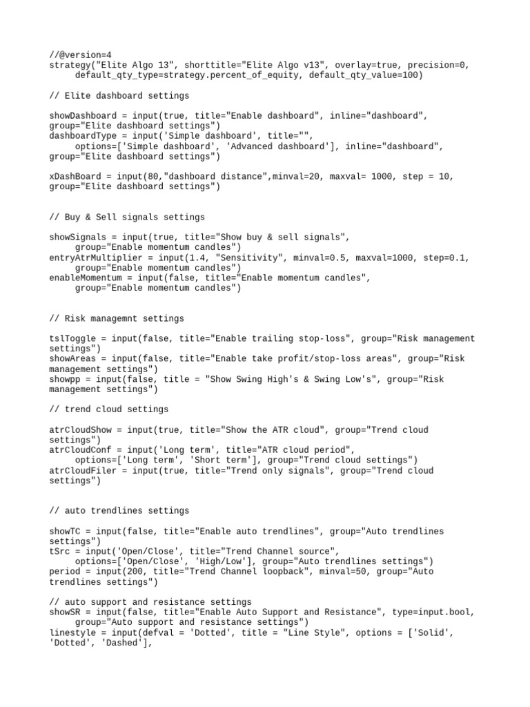 Elite Algo 13 Trading Strategy Script | PDF