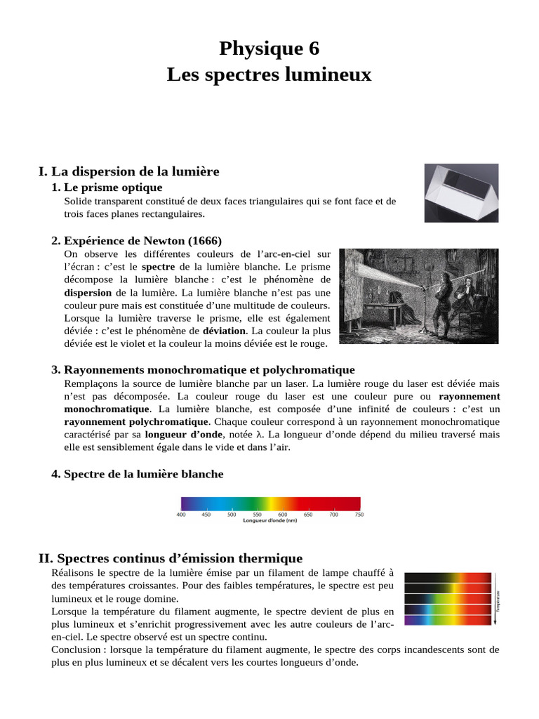 Spectres lumineux et dispersion de la lumière | PDF | Spectroscopie ...