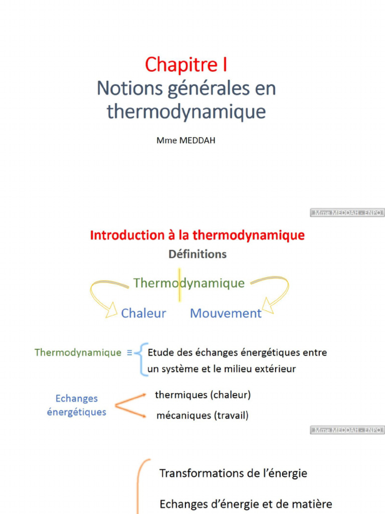 Notions Generales en Thermodynamique M. Meddah Cours | PDF