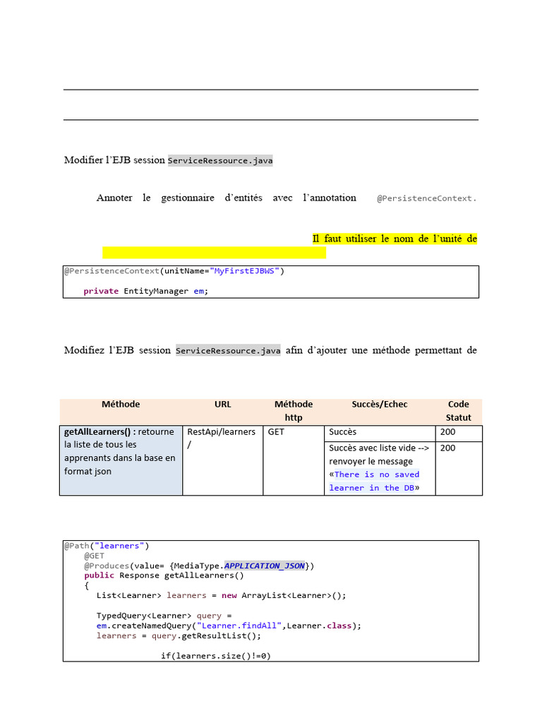 EJB Web Service et JPA : Guide Pratique | PDF | Java (Langage de ...