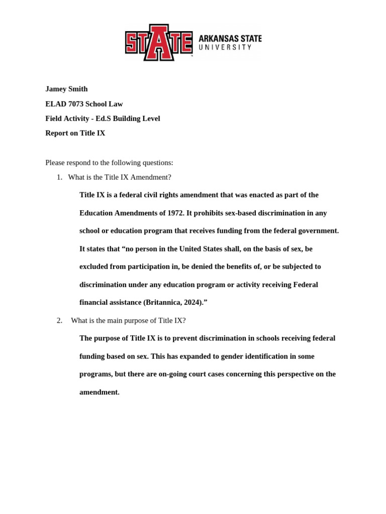 ELAD 7173 Field Activity 3-Report - On - Title - IX | PDF | Title Ix ...
