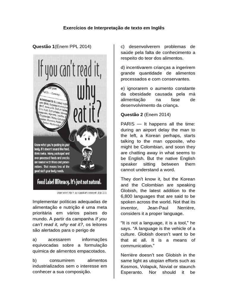 Interpretação de Texto em Inglês | PDF | Ciências Sociais | Estudos de ...