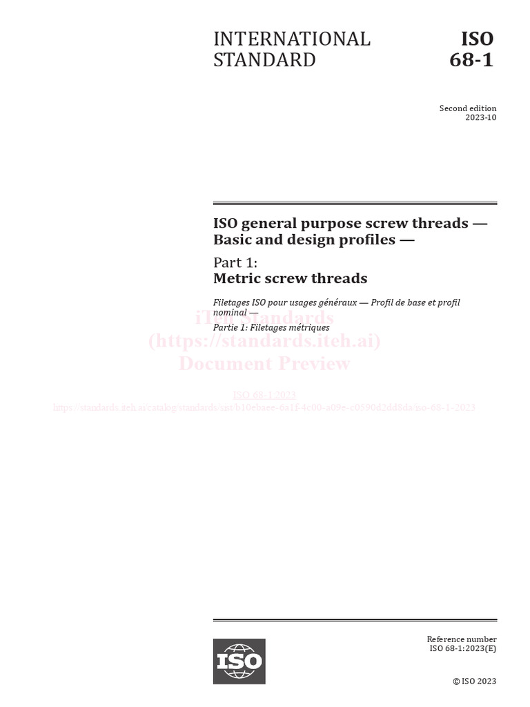 ISO 68-1:2023 Metric Screw Threads | PDF | International Organization ...