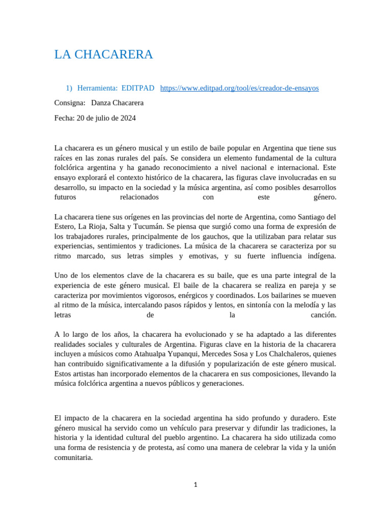 Historia y Cultura de la Chacarera | PDF | Folklore | Bailes