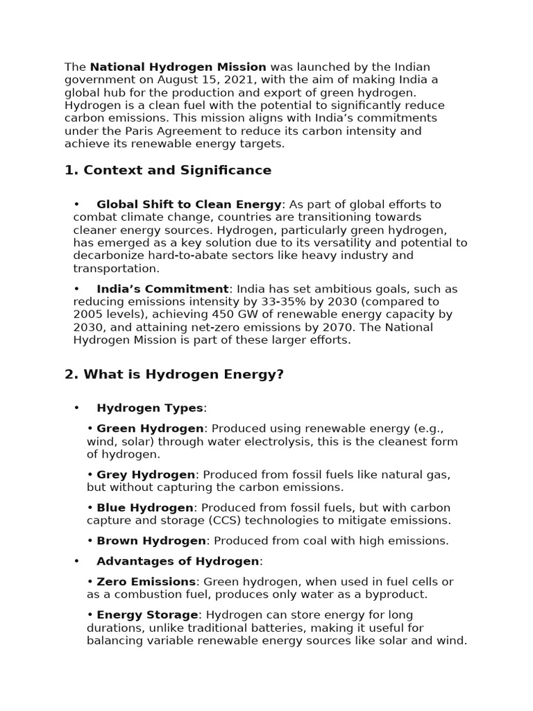 National Hydrogen Mission | PDF | Climate Change Mitigation | Renewable ...