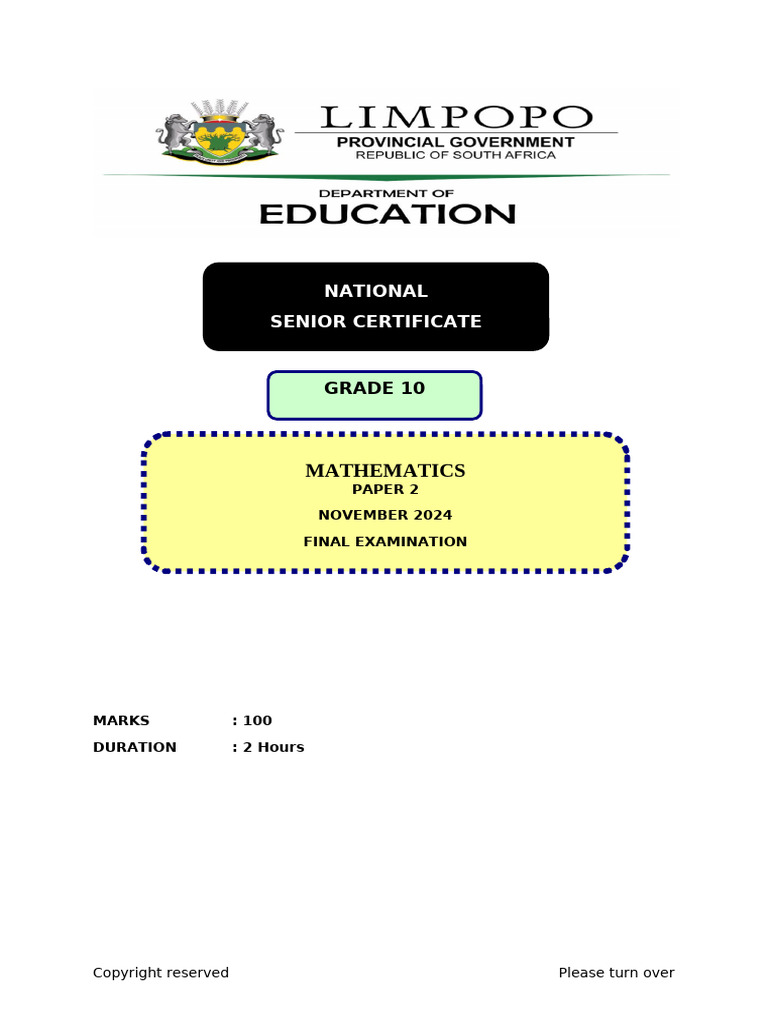 2024 Maths Grade 10 P2 Memo Pdf Science Qualifications