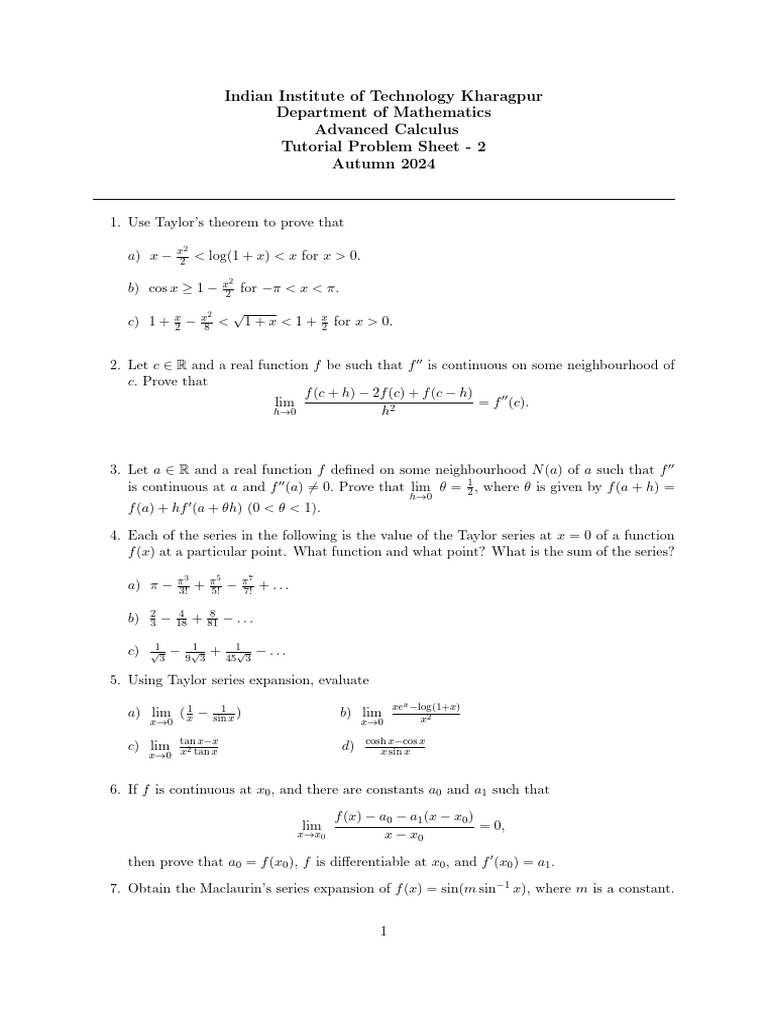 Tutorial 2 - Taylor | PDF | Real Analysis | Mathematical Logic
